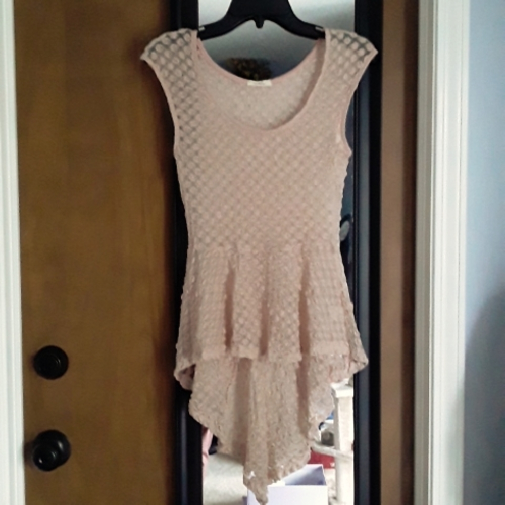 Pink lace hi lo peplum top M fairycore